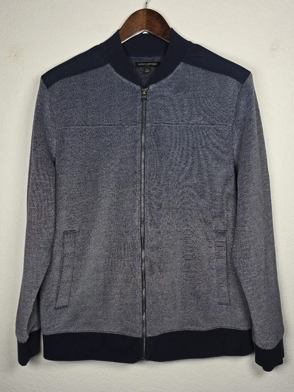Banana Republic Men Knit Bomber Jacket Navy Blue Full Zip Sweater Large 530765-0